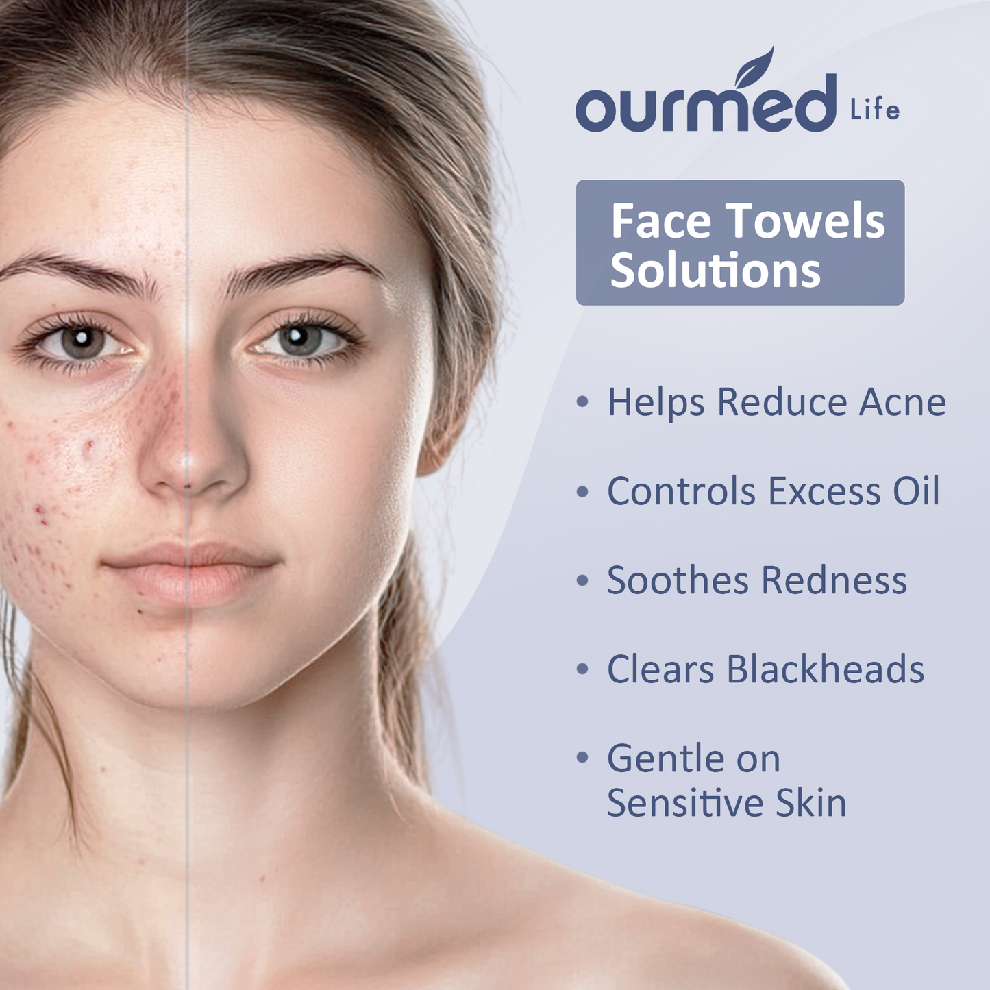 Ourmed Life Face Towels, Grid Texture, 100 Count