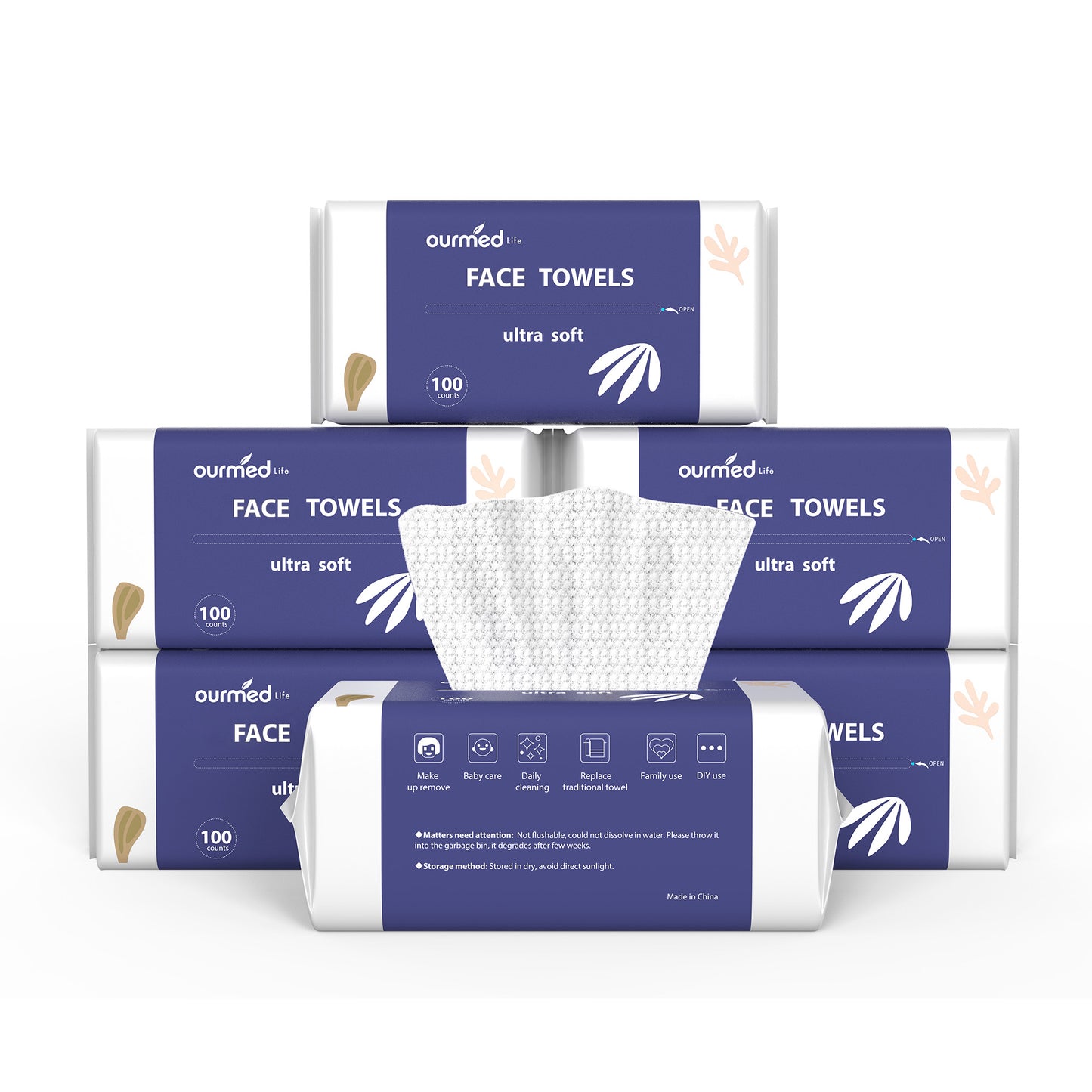 Ourmed Life Face Clean Towels, 100 Count