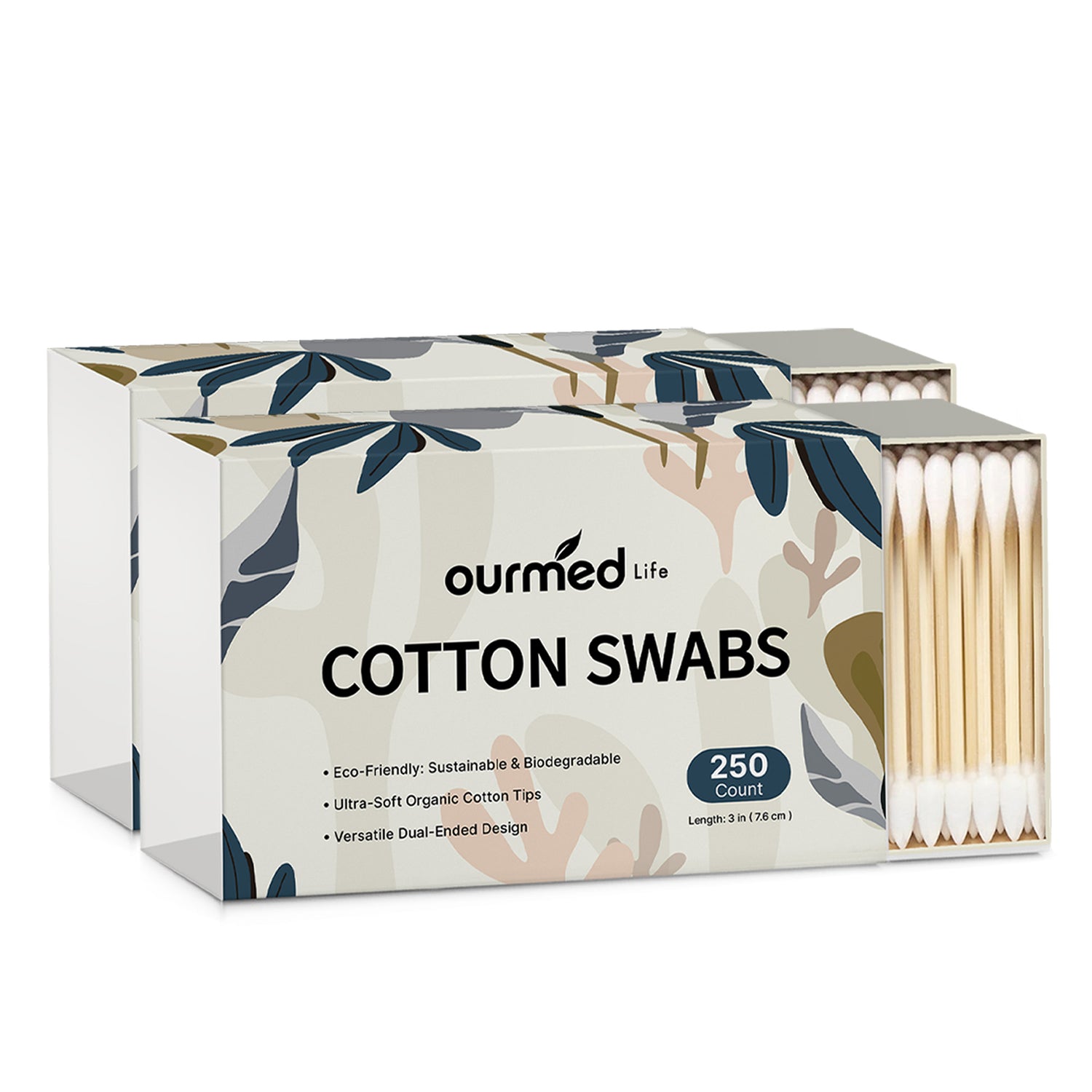 Ourmed Life Double-Tipped Cotton Swabs for Makeup & Ear-Cleaning, 250 Count, Organic Naturalism Boxed