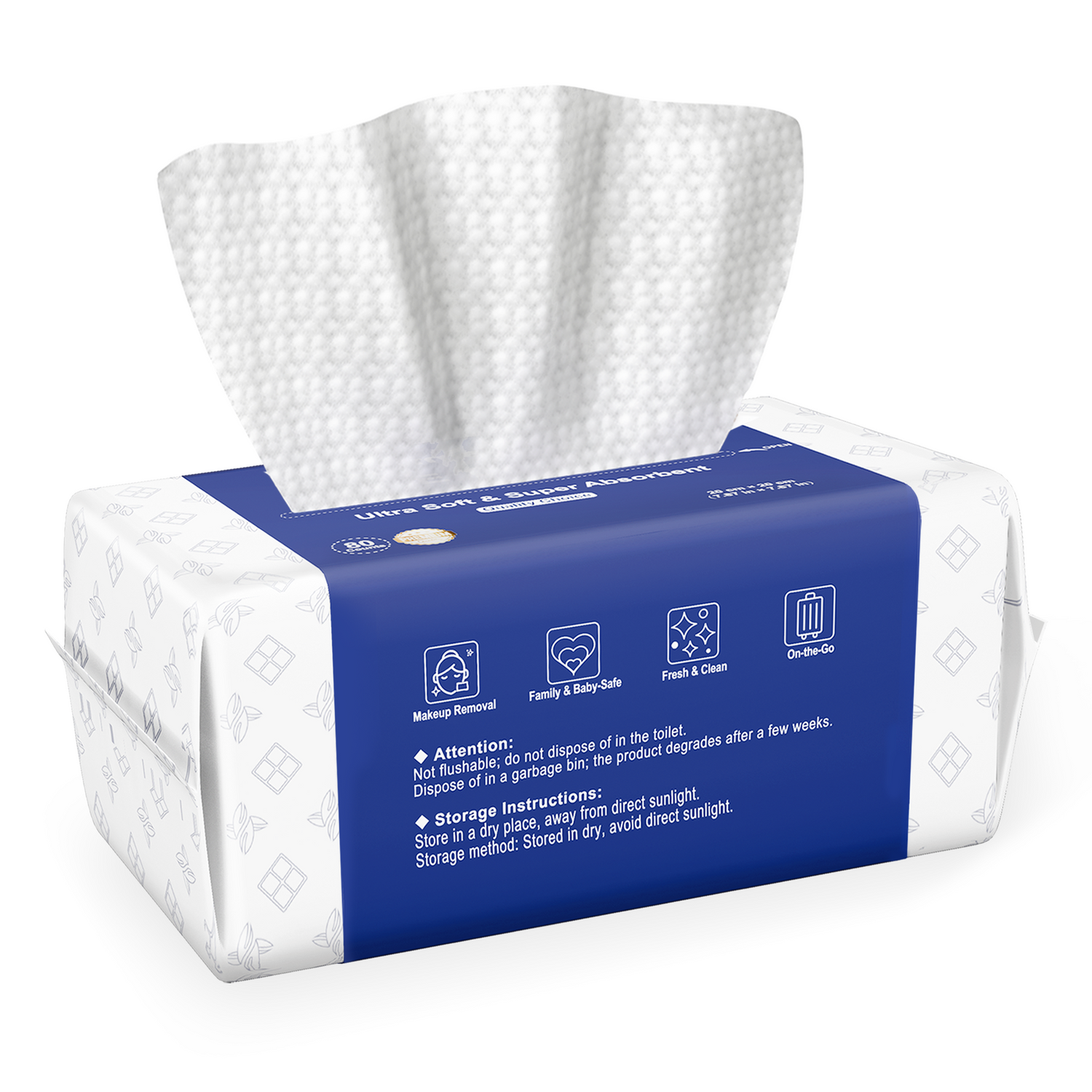 Ourmed Life Ultra-Soft Disposable Face Towels for Sensitive Skin, Dot Pattern, 80 Count (7.8" x 7.8"), Medical-Clean Bagged