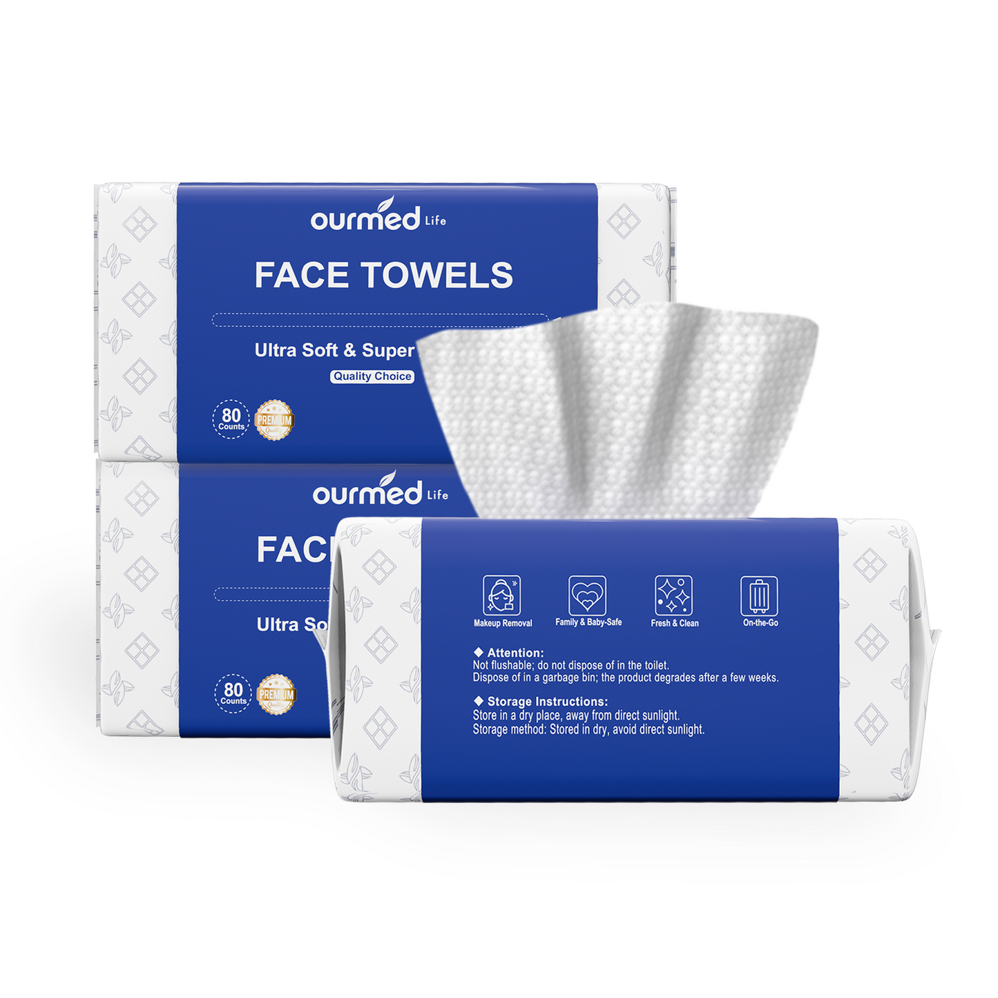 Ourmed Life Disposable Face Towels, Classic Pattern, 80 Count