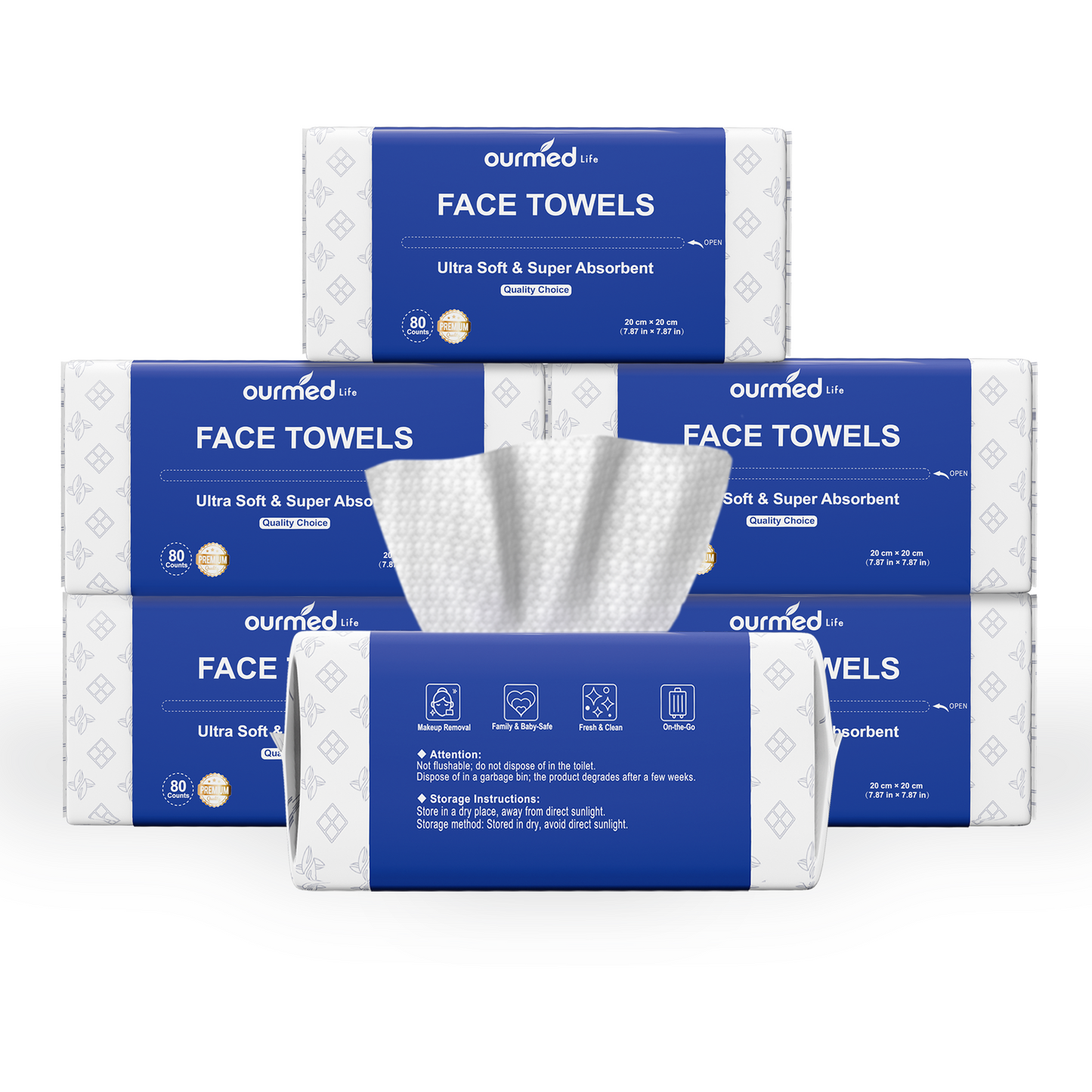 Ourmed Life Disposable Face Towels, Classic Pattern, 80 Count