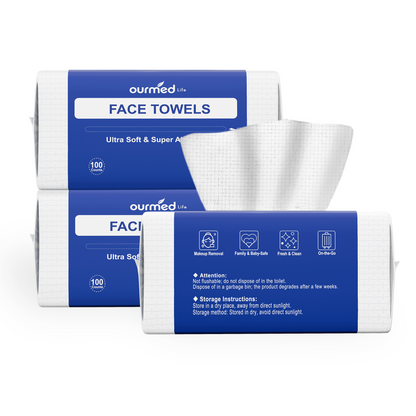 Ourmed Life Face Towels, Grid Texture, 100 Count