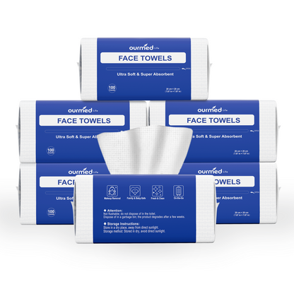Ourmed Life Face Towels, Grid Texture, 100 Count
