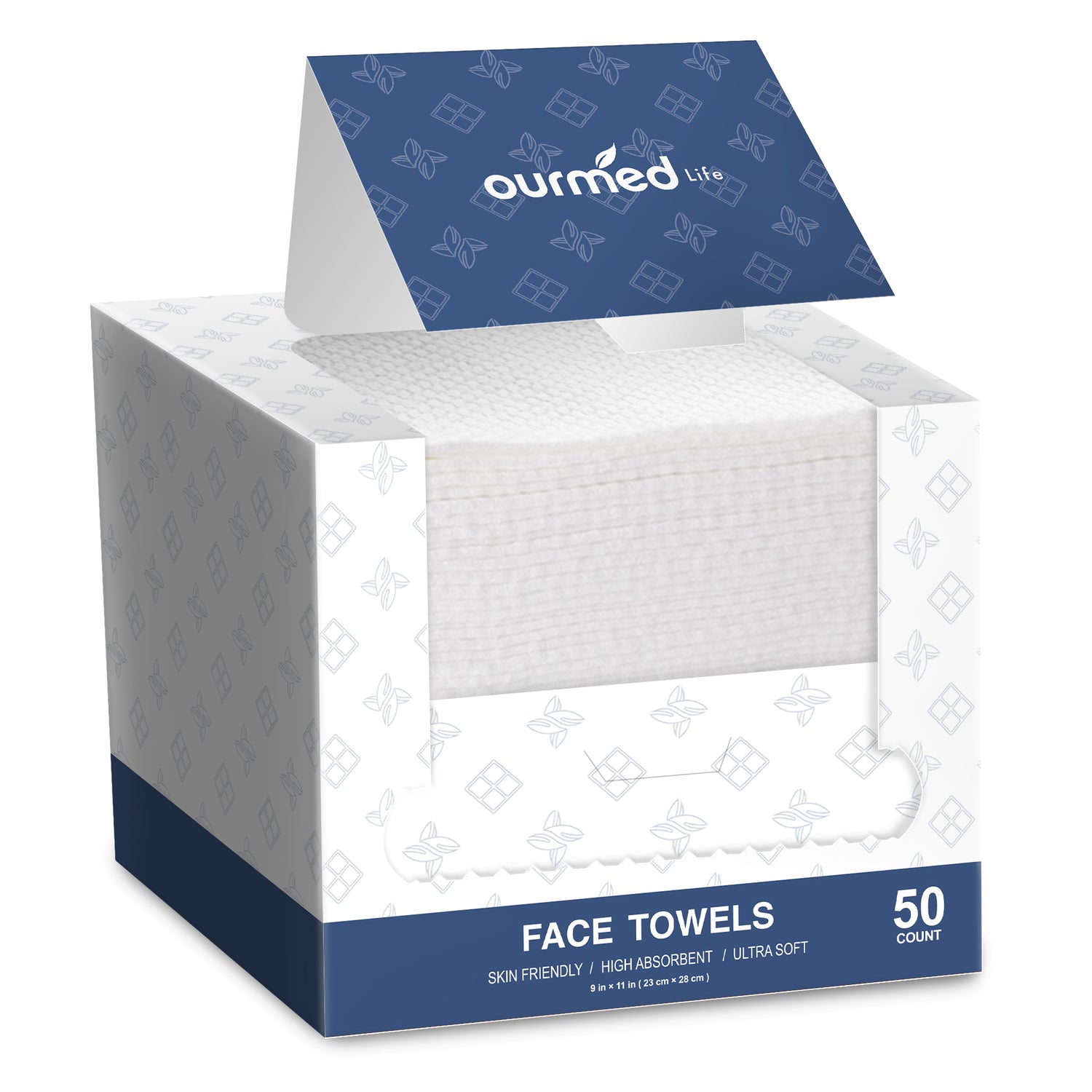 Ourmed Life Face Towels for Makeup Removal & Cleanse, 50 Count (11" x 9"), Medical-Clean Boxed
