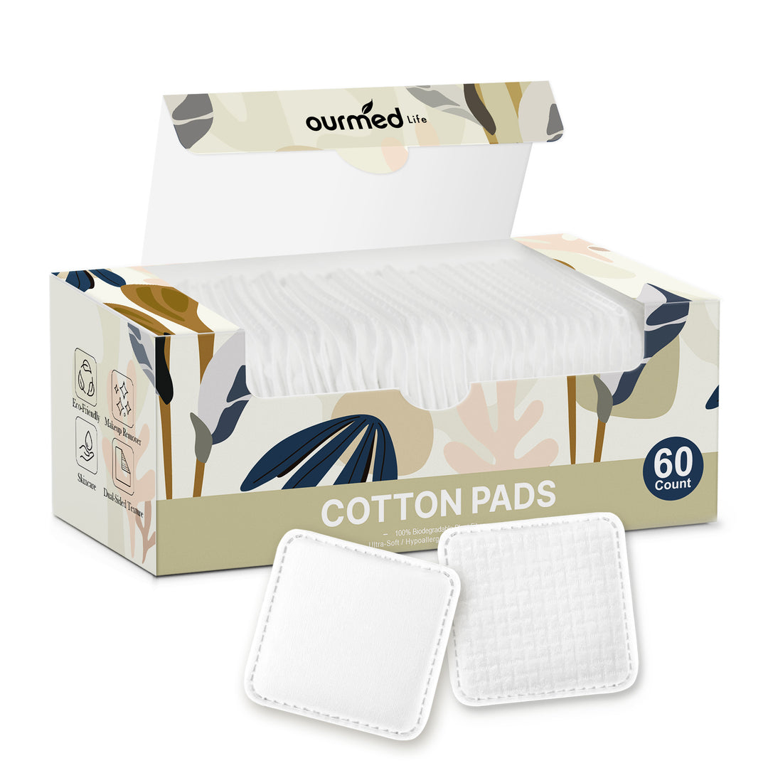 Ourmed Life Large Clean Cotton Pads for Makeup Removal, 60 Count (3" x 3"), Organic Naturalism Boxed