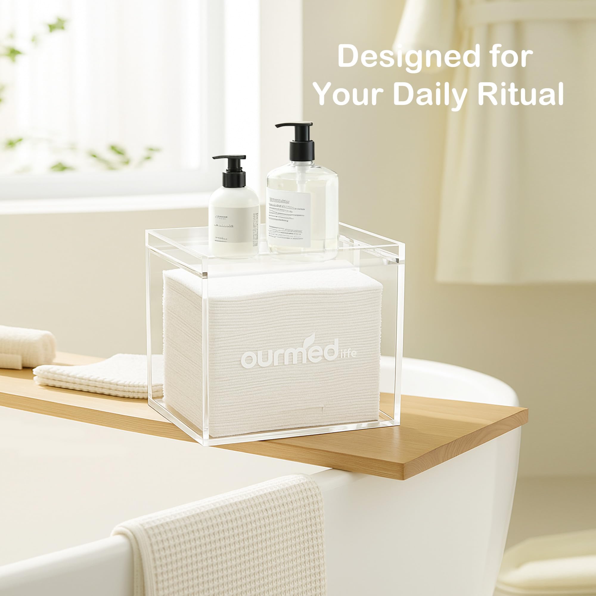 Multi-Purpose Acrylic  Face Towel Holder & 50-Count Face Towels Set (12" x 10")