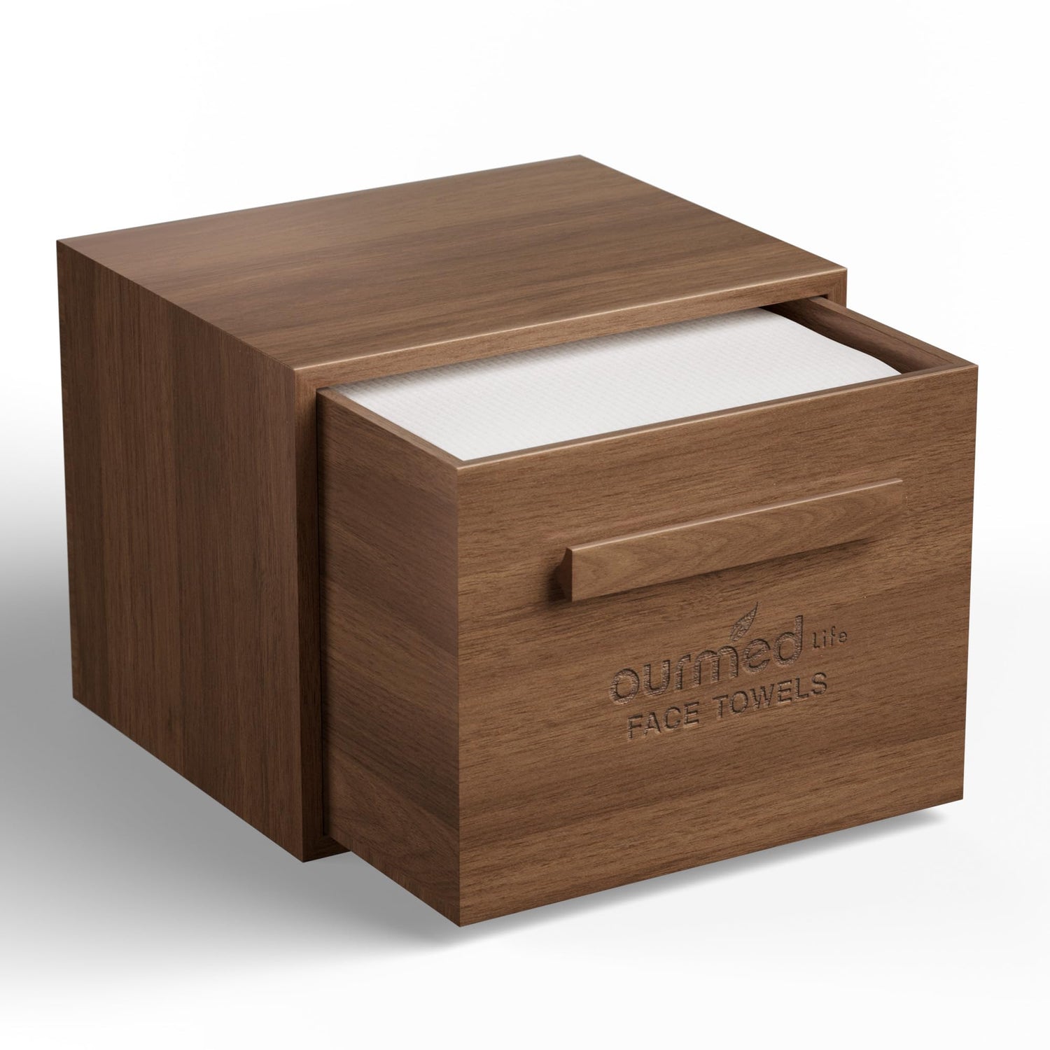 Ourmed Life Luxe Walnut Wood Face Towel Holder & 50-Count Face Towels Set (12" x 10")
